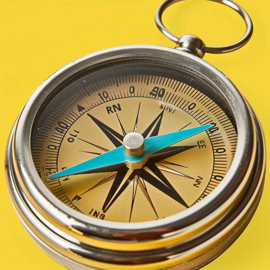 Old Style Silver Compass On A Yellow Background