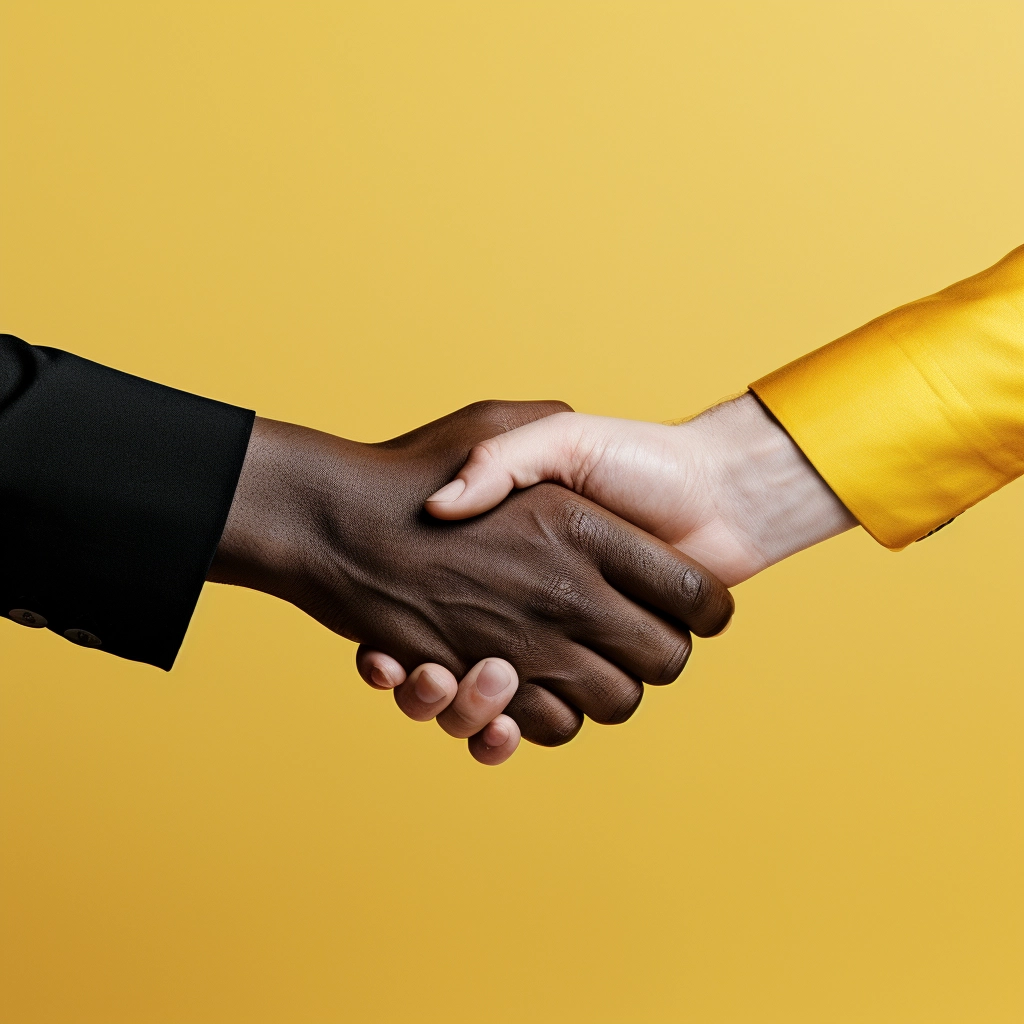 Hand shake between African american and Caucasian