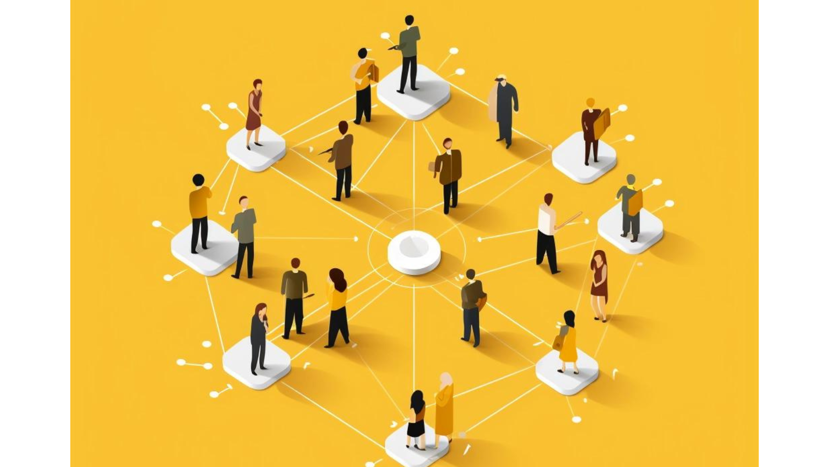 Animated image of multiple people connecting with each other.