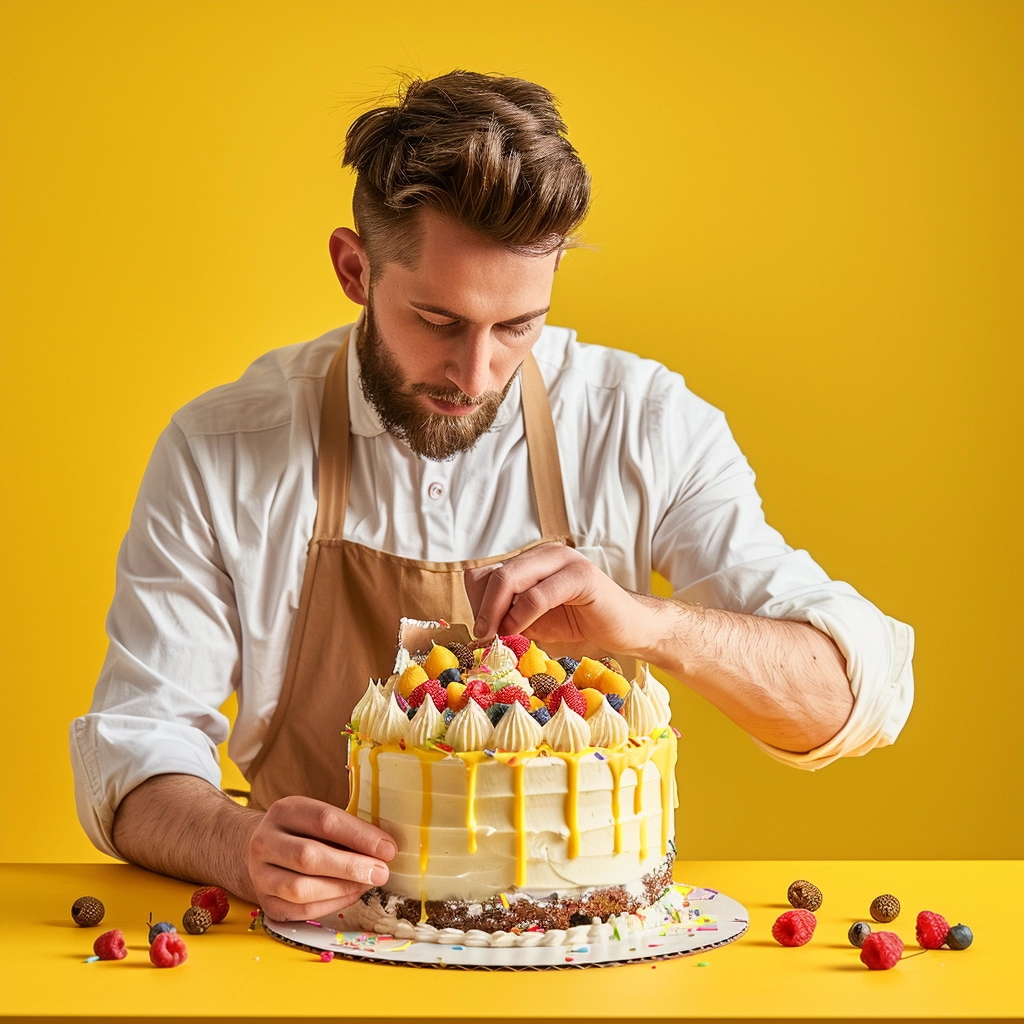 Male Cake Maker Making A Birthday Cake