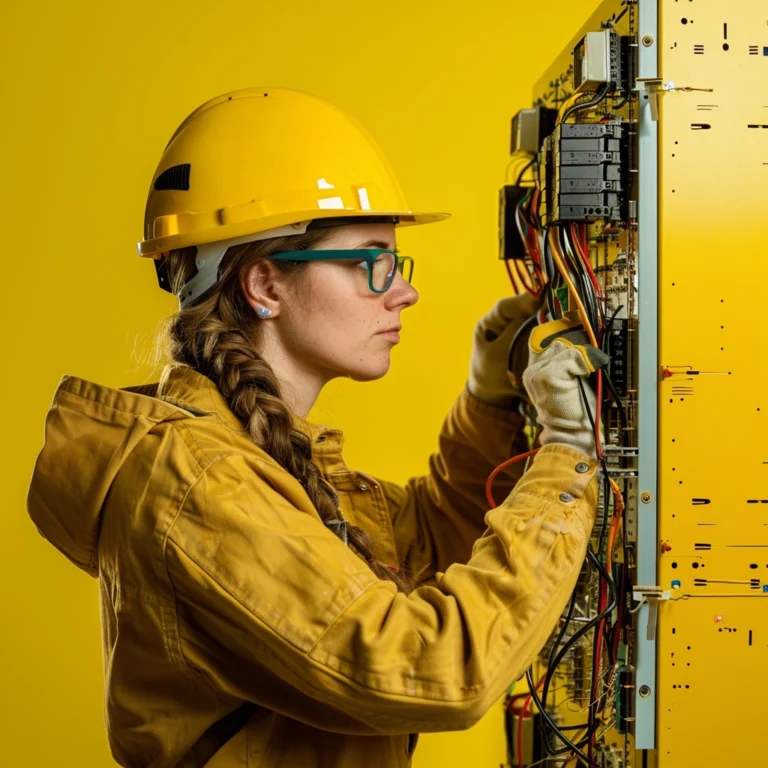 Female Electrician Repairing An Electrical Board
